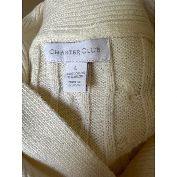 Charter Club Cable Knit Sweater Women Large Ivory Shawl Collar Preppy Classic - Picture 4 of 7